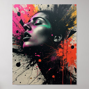 Intense Abstract Wall Art with Bold Splashes, Neon