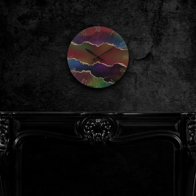 Intense Agate | Dark Moody Red Mystic Jewel Tone Round Clock (Creator Uploaded)