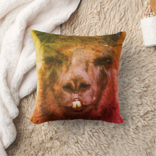 Intense Black Llama Face Art Cushion