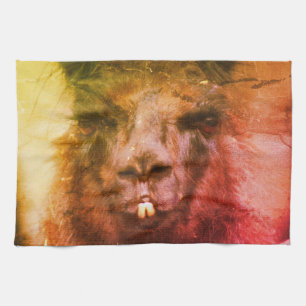 Intense Black Llama Face Close Up Abstract Tea Towel