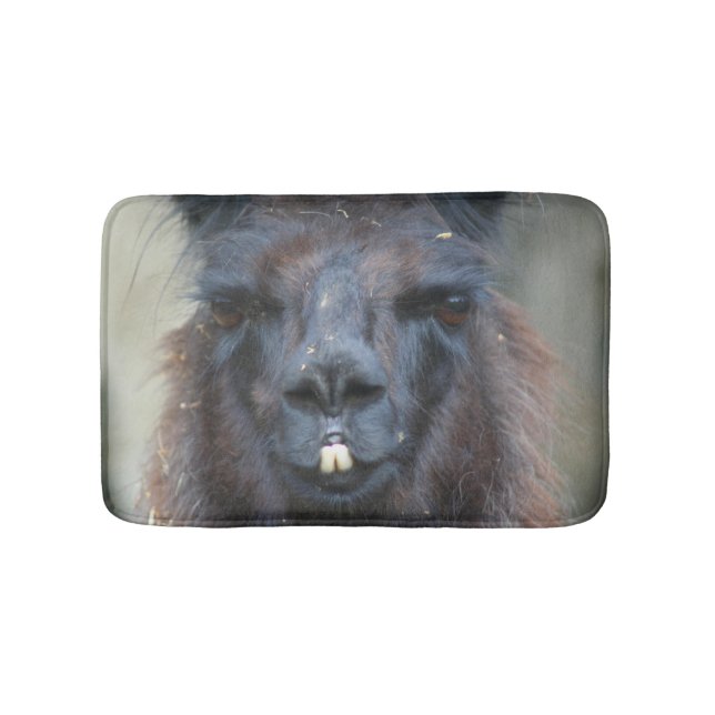 Intense Black Llama Face Close Up  Bath Mat (Front)