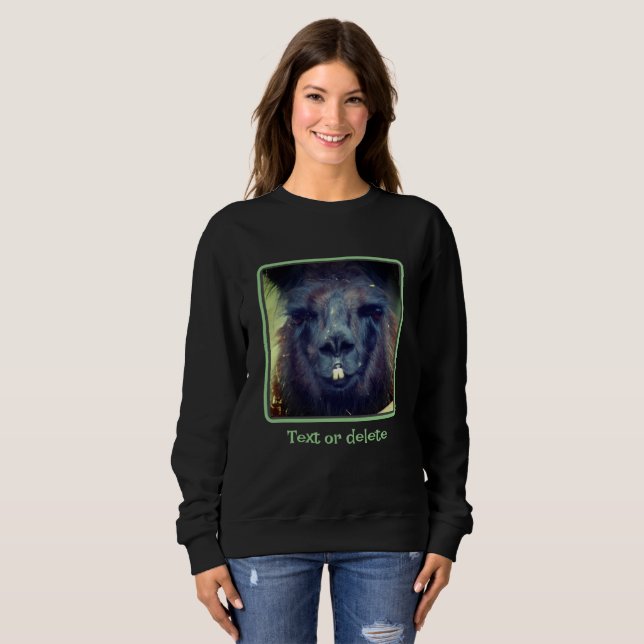 Intense Black Llama Face Close Up Personalised  Sweatshirt (Front Full)