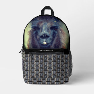 Intense Black Llama Face Personalised Printed Backpack