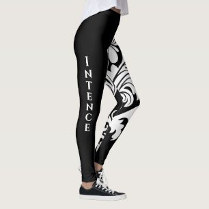 Intense, Black White Floral Design on One Leg Leggings