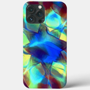 Intense blue digital flower contrasting with brown iPhone 13 pro max case