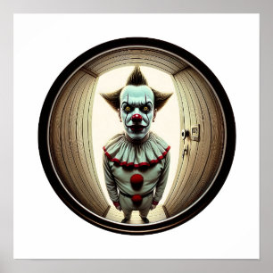 Intense Clown Staring Through Doorway Fisheye Poster