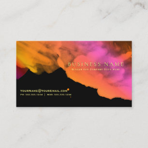 Intense Coral Hot Pink Watercolors on Black Business Card
