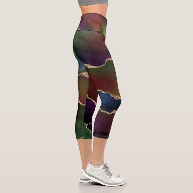 Intense Dark Agate | Moody Rainbow Jewel Tone Capri Leggings (Right)