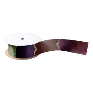 Intense Dark Agate Moody Rainbow Jewel Tone Satin Ribbon