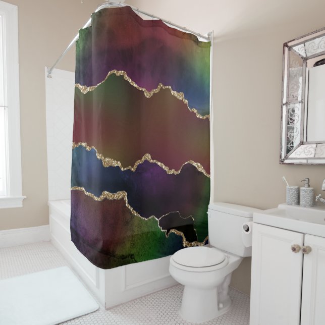 Intense Dark Agate | Moody Rainbow Jewel Tone Shower Curtain (In Situ)