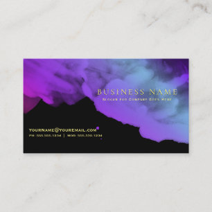 Intense Deep Orchid Purple Watercolors on Black Business Card