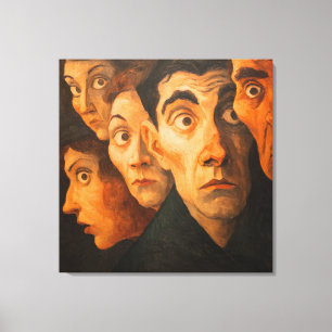 Intense Expressionist Portrait Fearful Faces Close Canvas Print