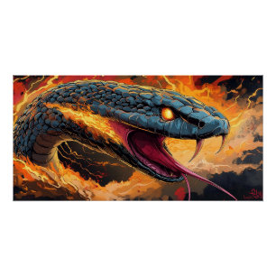 Intense Flaming Snake with Glowing Eyes Poster