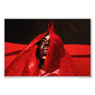Intense Gaze: A Powerful Red Portrait of Mystery a Photo Print