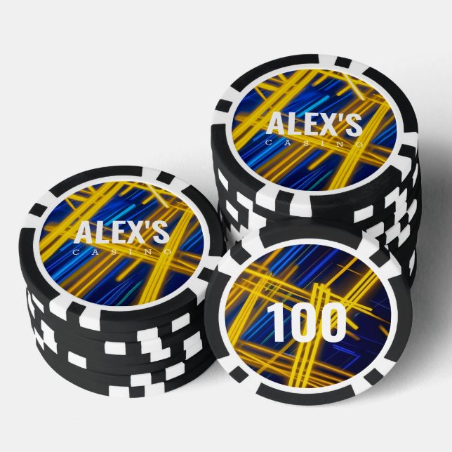 Intense Glowing Cyan Yellow Chaotic Tech Abstract Poker Chips (Stack)