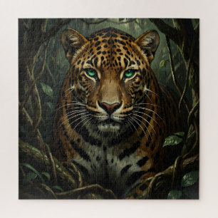 Intense Green Eyed Jaguar Jungle Jigsaw Puzzle