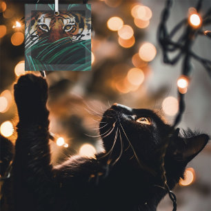 Intense Green Jungle Tiger Eyes Wildlife Leaves Glass Tree Decoration