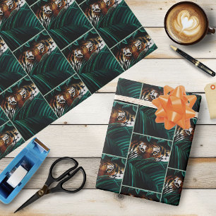 Intense Green Jungle Tiger Eyes Wildlife Leaves Wrapping Paper