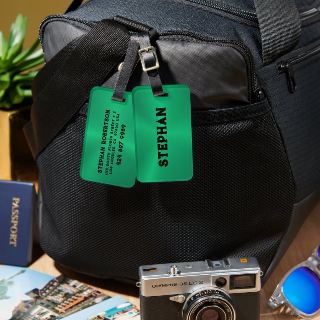 Intense Green Metallic Texture Customisable Text Luggage Tag (Front & Back)