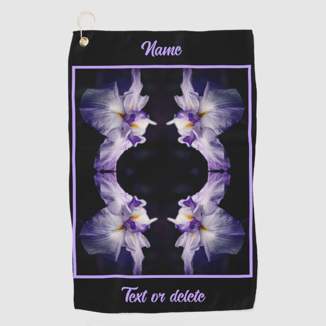 Intense Japanese Iris Flower Abstract Personalised Golf Towel (Front)