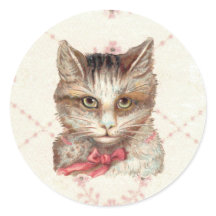 Intense Kitty pretty pink Round Sticker Victorian