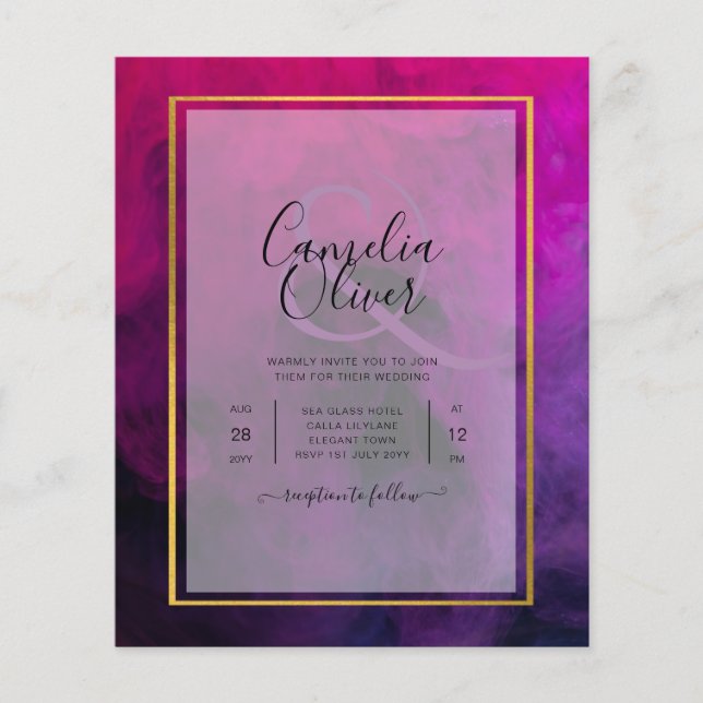 Intense Magenta Plum Purple INK Wedding INVITE (Front)