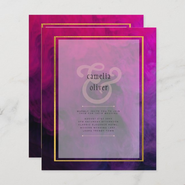 Intense Magenta Plum Purple INK Wedding INVITE (Front/Back)