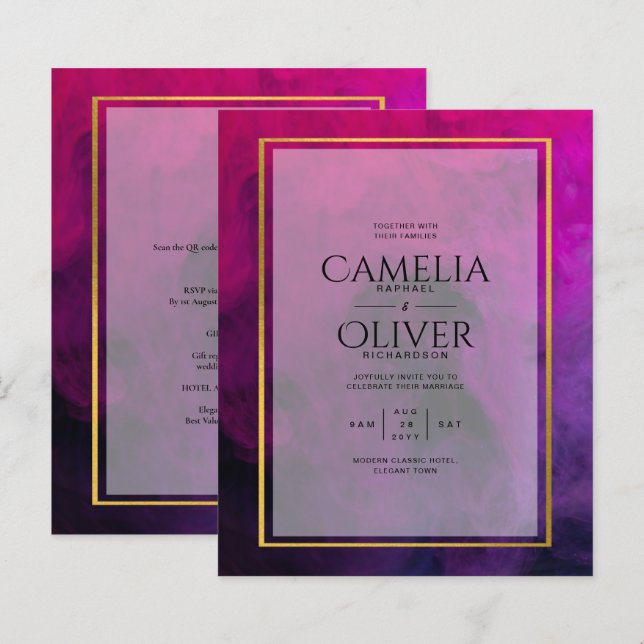 Intense Magenta Plum Purple INK Wedding INVITE (Front/Back)