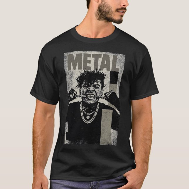 Intense Metalhead Screaming Portrait T-Shirt (Front)