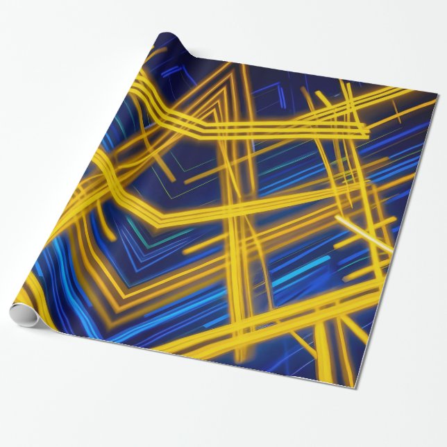 Intense Neon Light Trails Chaotic Digital Tech Wrapping Paper (Unrolled)