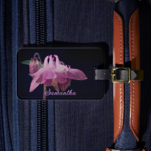 Intense Pink Columbine Flower Personalised Luggage Tag