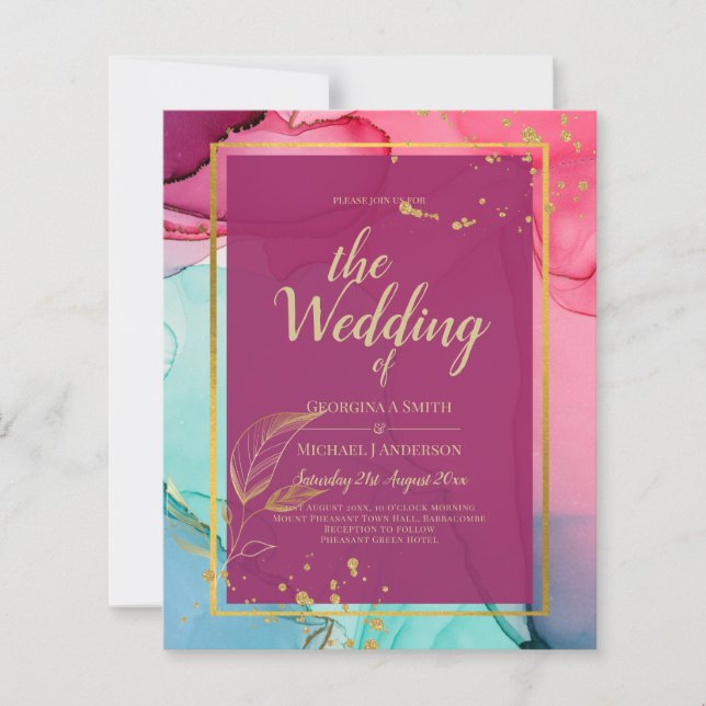 Intense PINK Turquoise GOLD WEDDING Alcohol Ink (Front)