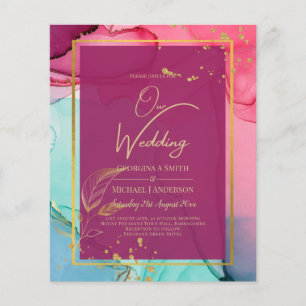 Intense PINK Turquoise GOLD WEDDING Alcohol Ink Flyer