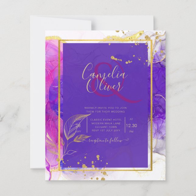 Intense Purple Pink Gold Wedding Alcohol Ink (Front)
