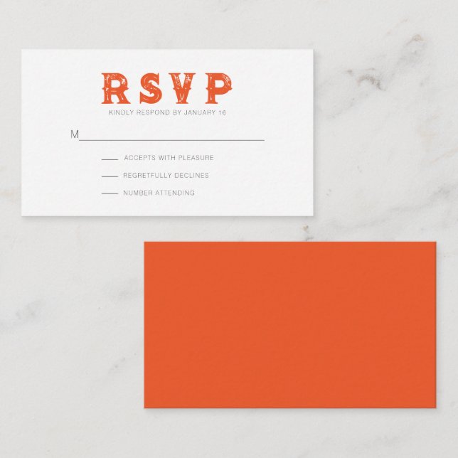 Intense Red Orange Rustic Modern RSVP Enclosure Card (Front/Back)