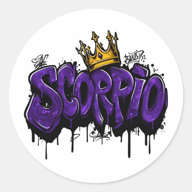 Intense Scorpio Zodiac Graffiti Airbrush with Crow Classic Round Sticker (Front)