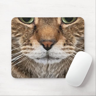 Intense Tabby Cat Puss Face - Green Eyes Phot Mouse Mat