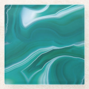 Intense Teal Marble Glass Coaster
