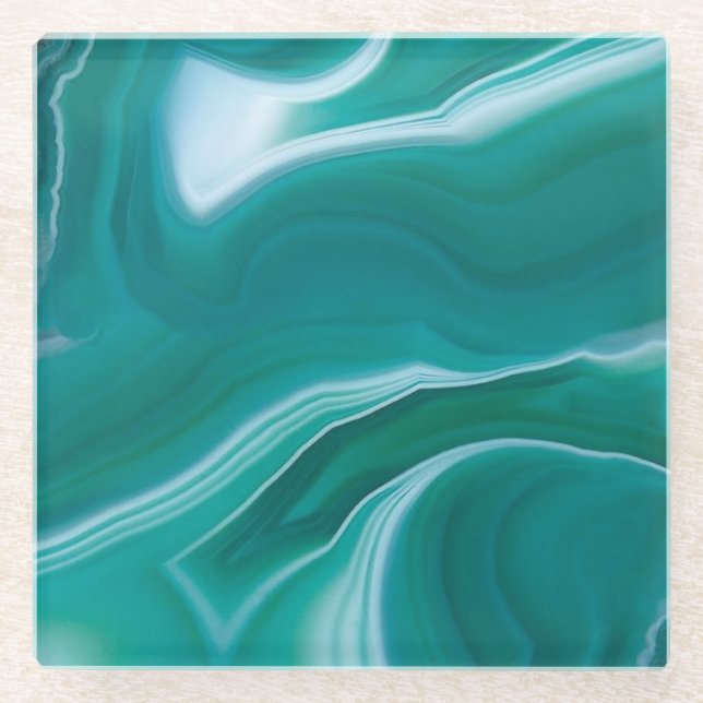 Intense Teal Marble Glass Coaster (Front)