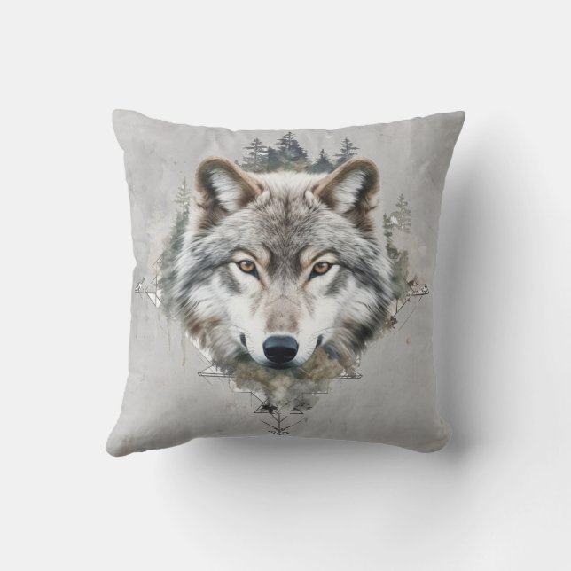 Intense Wolf Wolves Animal Nature Wildlife  Cushion (Back)