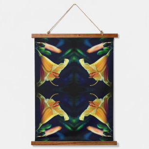 Intense Yellow Lily Flower Mirror Abstract Hanging Tapestry