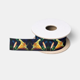 Intense Yellow Lily Flower Satin Ribbon