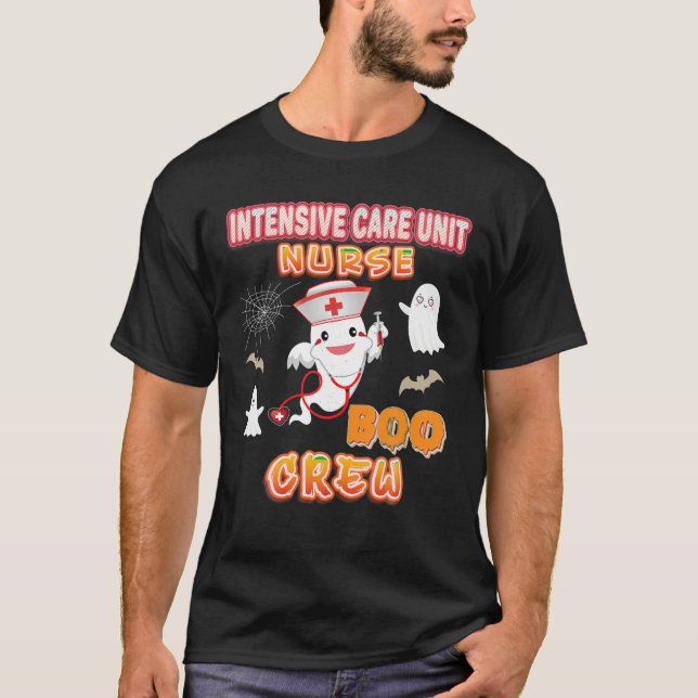 Intensive care unit Nurse Boo Crew Halloween Ghost T-Shirt (Front)