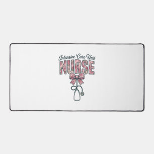Intensive Care Unit Nurse Floral Bow Shirt Design_ Desk Mat