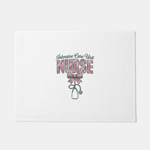 Intensive Care Unit Nurse Floral Bow Shirt Design_ Doormat