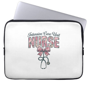 Intensive Care Unit Nurse Floral Bow Shirt Design_ Laptop Sleeve