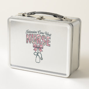 Intensive Care Unit Nurse Floral Bow Shirt Design_ Metal Lunch Box