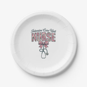 Intensive Care Unit Nurse Floral Bow Shirt Design_ Paper Plate