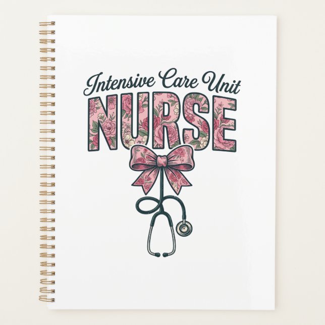 Intensive Care Unit Nurse Floral Bow Shirt Design_ Planner (Front)