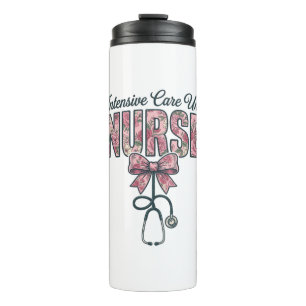 Intensive Care Unit Nurse Floral Bow Shirt Design_ Thermal Tumbler